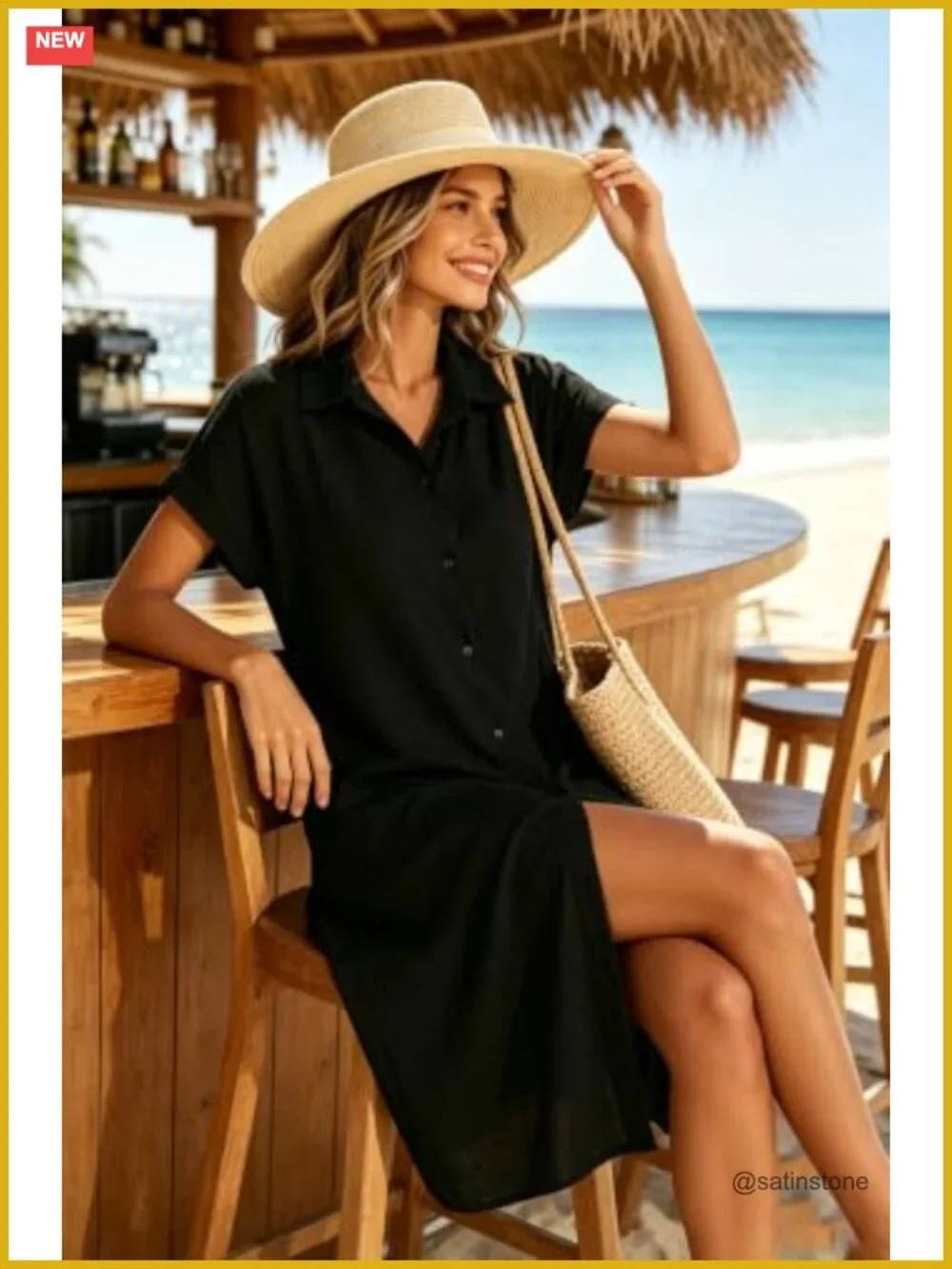Button Down Short Sleeve Swimsuit Coverup Dress